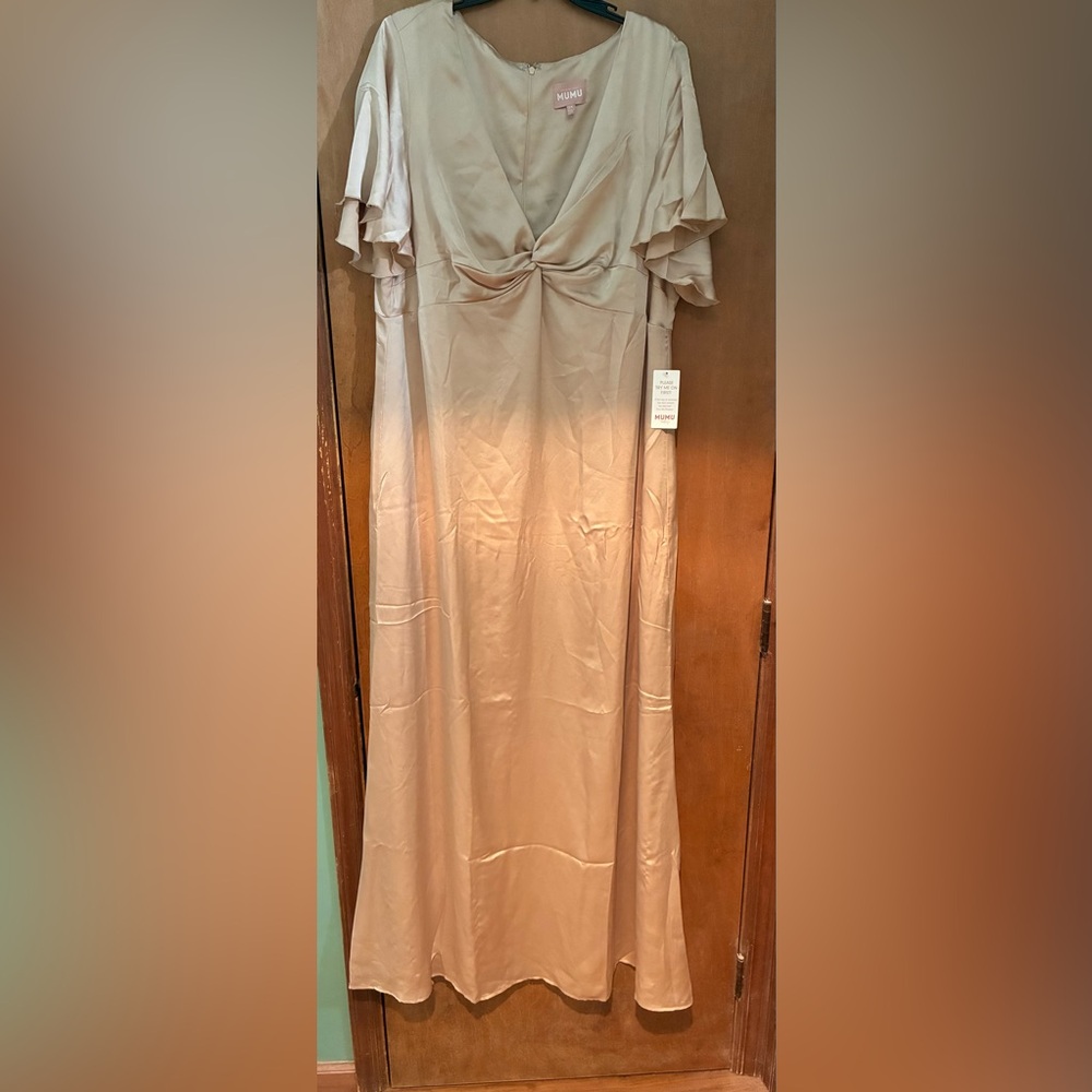 Show Me Your MuMu Champagne Satin Rome Twist Dress NWT